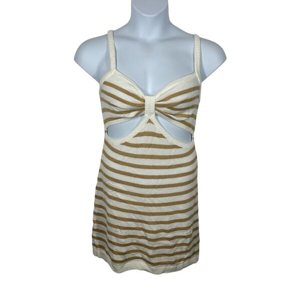 Aerie White & Tan Striped Cutout Tank Dress Medium Boho Summer Festival Style - Picture 2 of 14